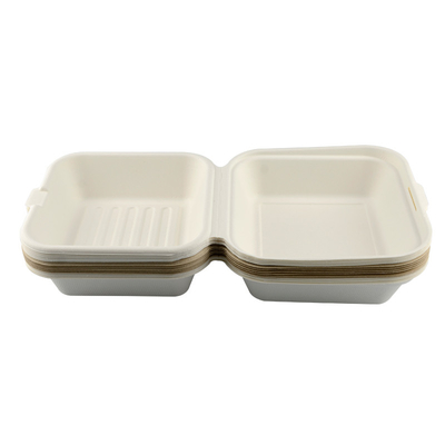 6 inch Bagasse Pulp Food Container Box for Fast Food Hamburg and Takeway Food
